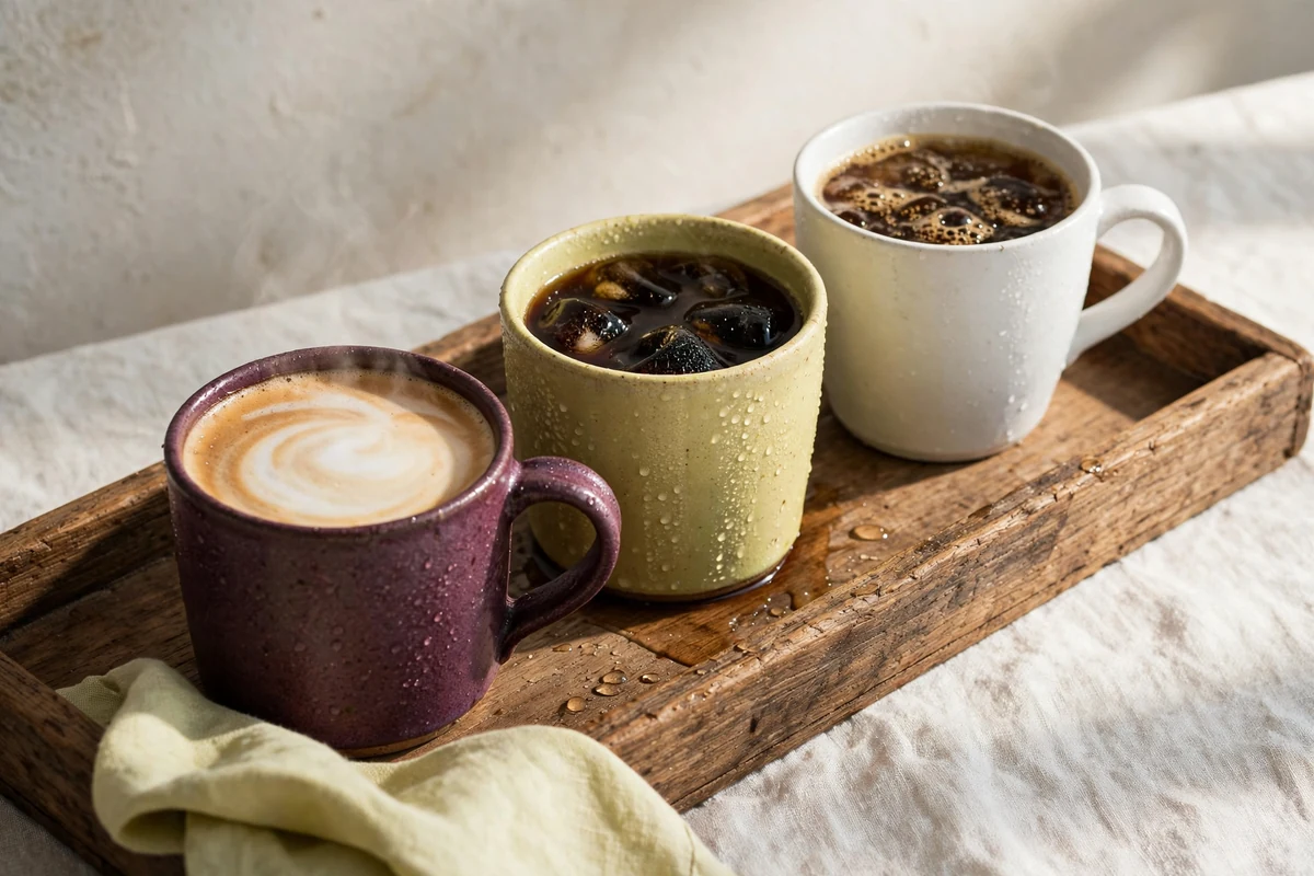 A coffee tray with cups in soft daylight