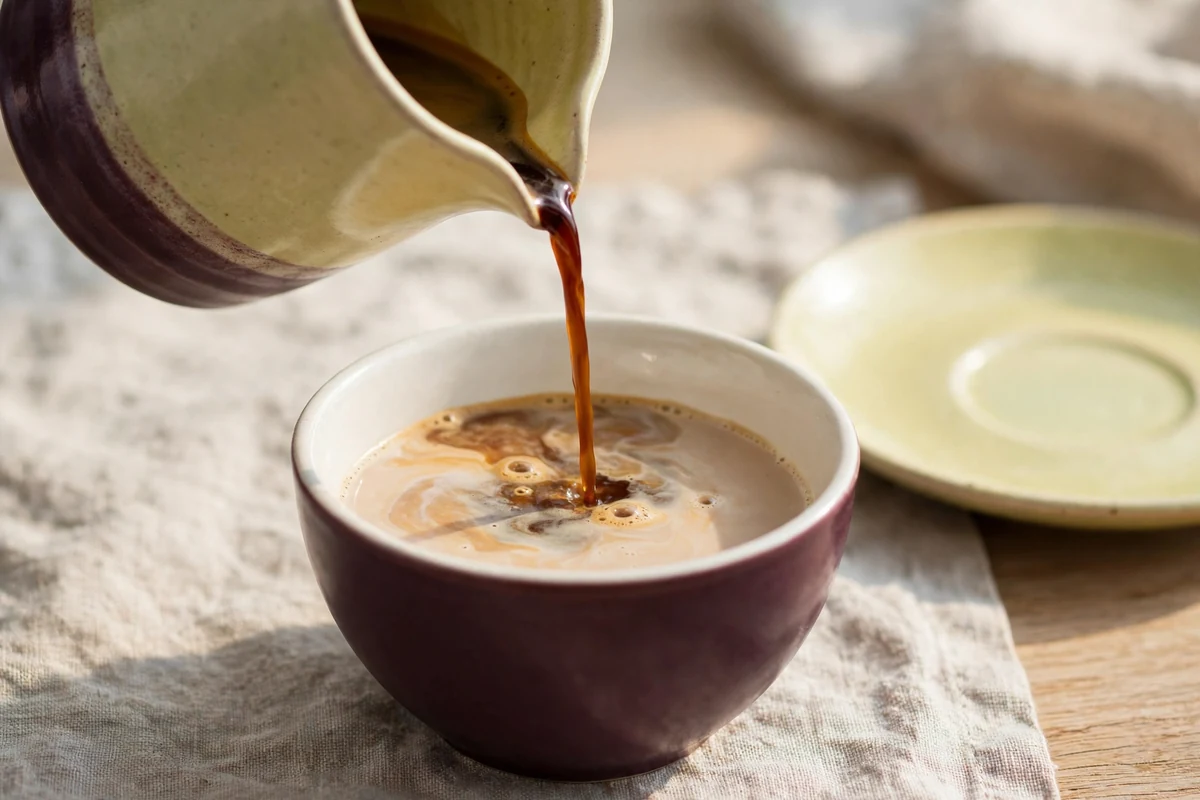 Coffee poured into milk