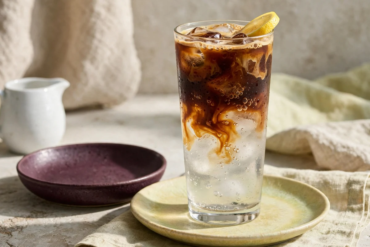 Espresso tonic with bubbles and citrus